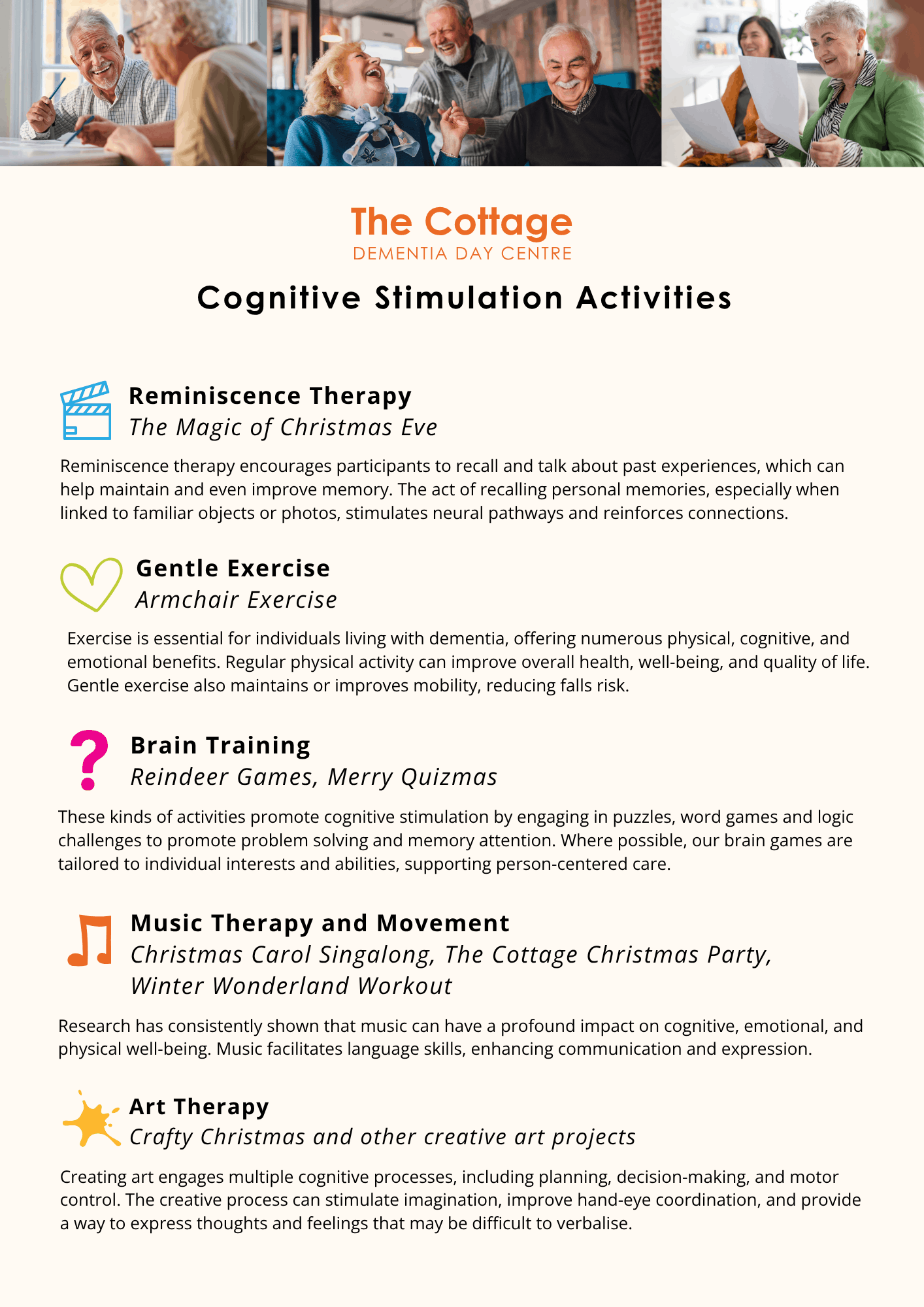 SECC The Cottage Dementia Day Centre in Sydney - cognitive stimulation activities - 1
