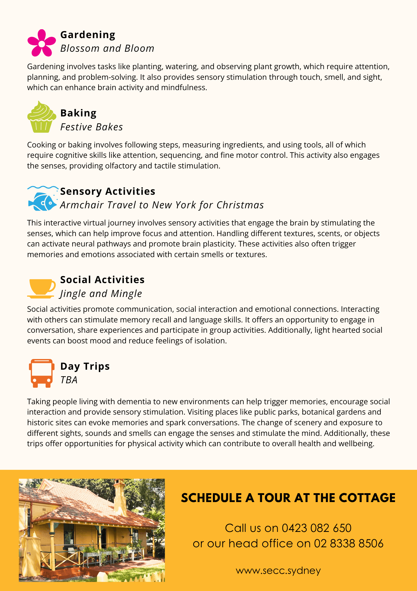 SECC The Cottage Dementia Day Centre in Sydney - cognitive stimulation activities - 2
