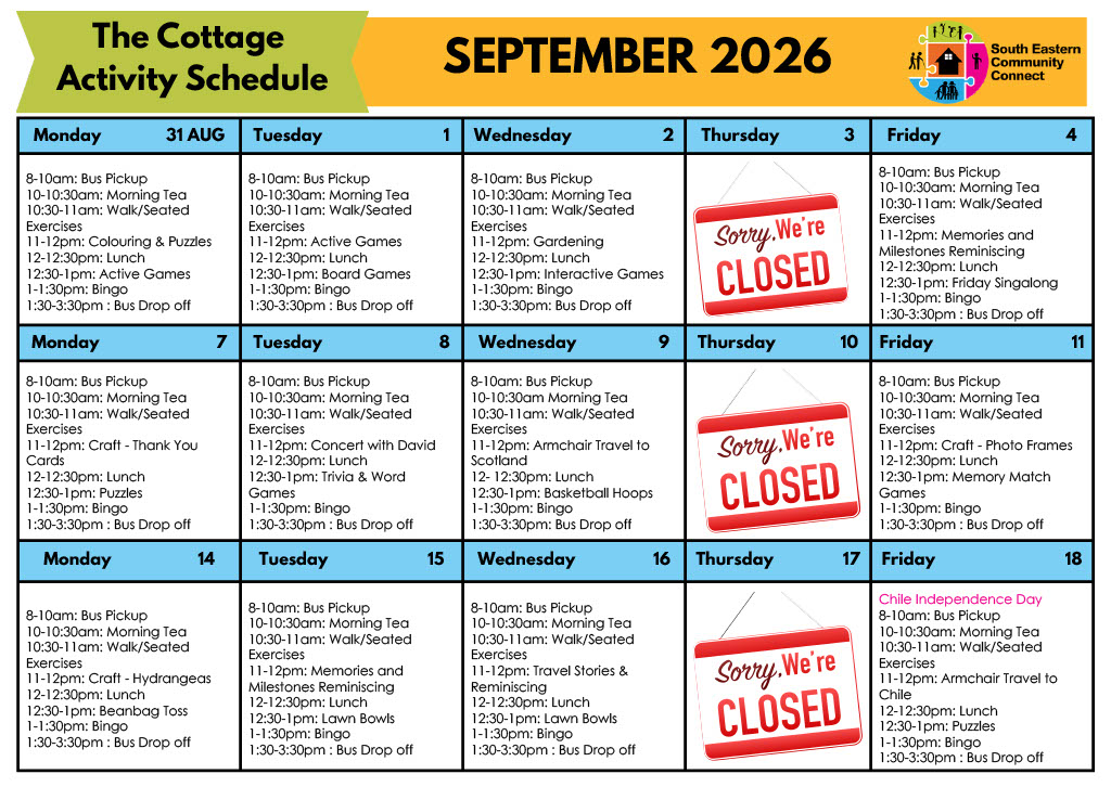 SECC Dementia Support - The Cottage Calendar - September 2026 1