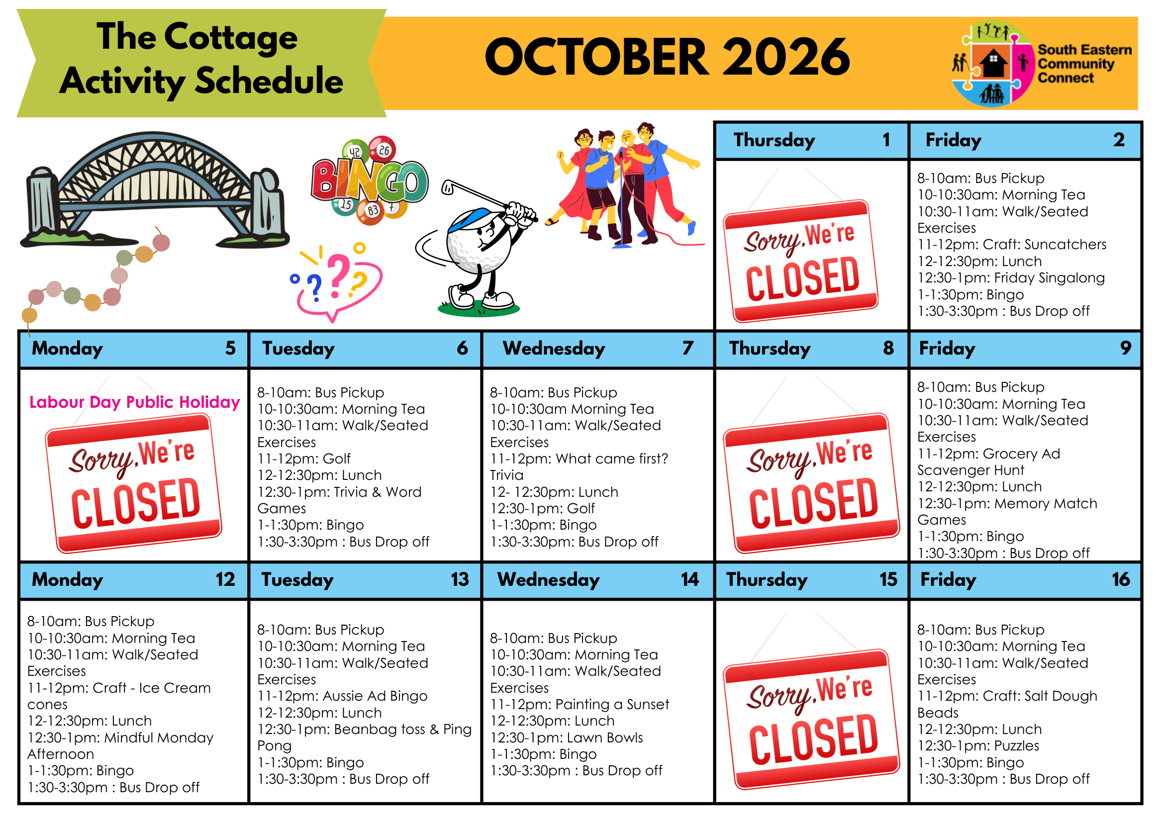 SECC Sydney Dementia Centre - The Cottage - October activity schedule-1