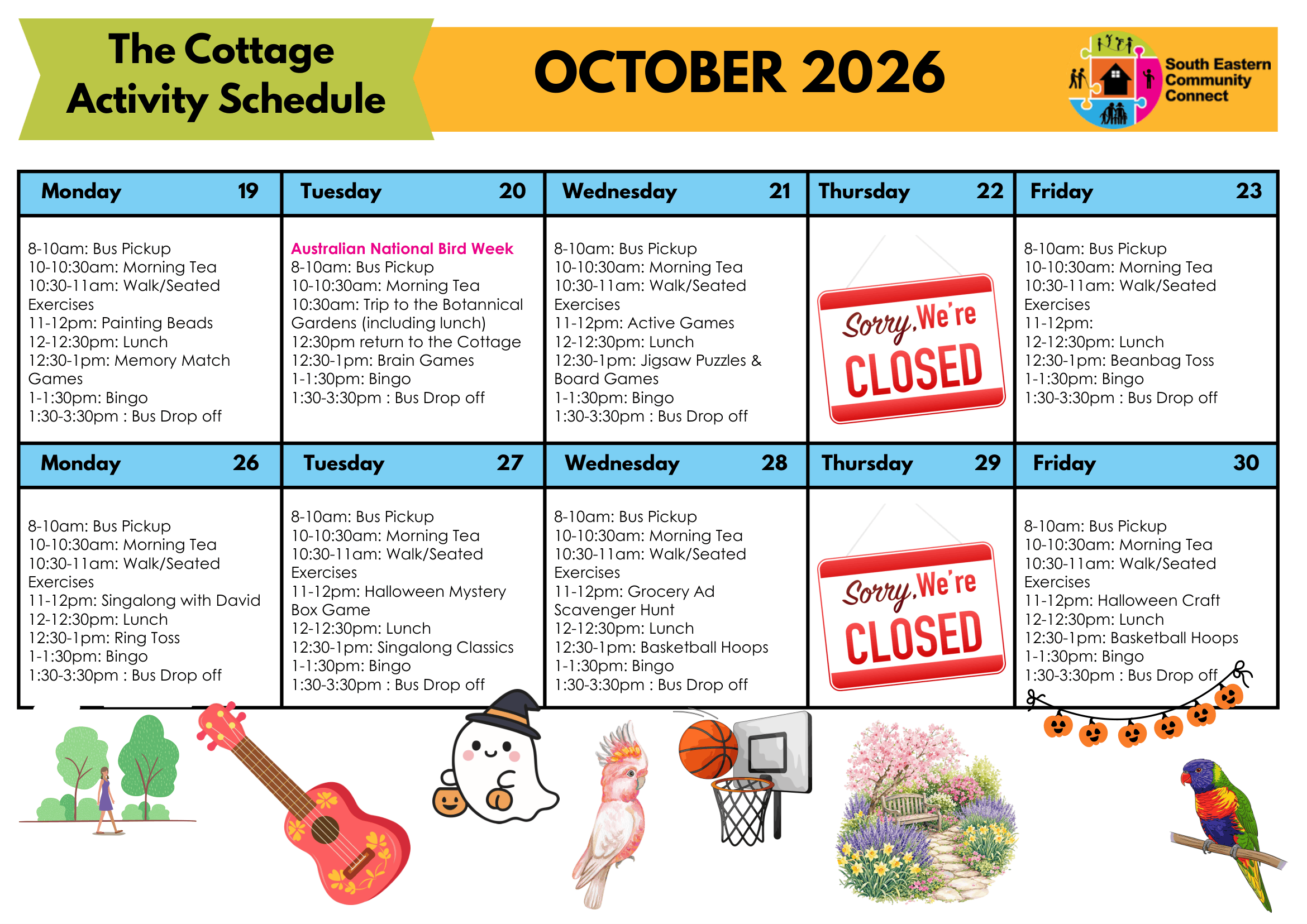 SECC Sydney Dementia Centre - The Cottage - October activity schedule-2